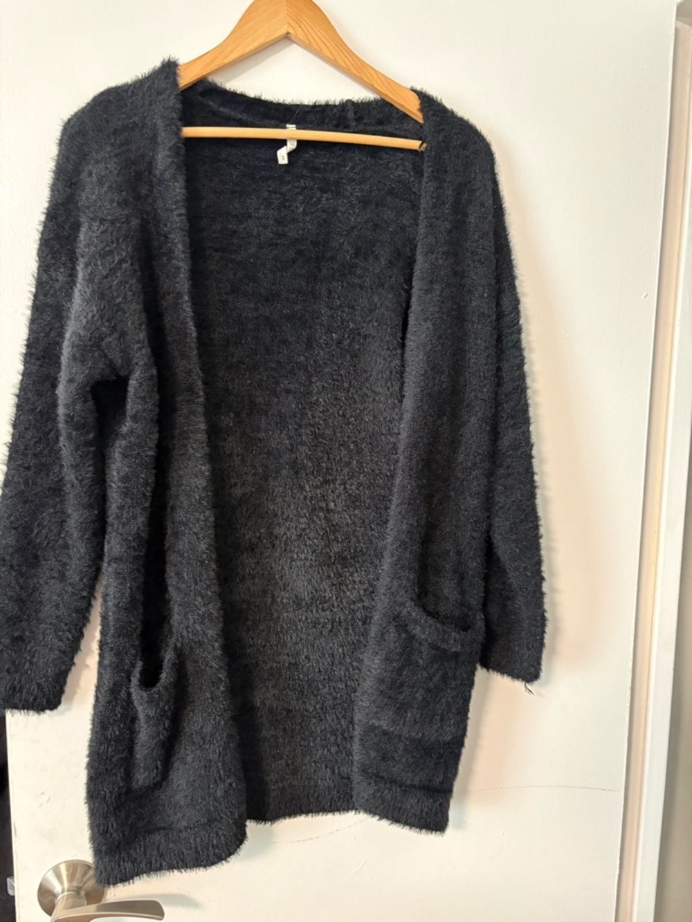 Cozy Open-Front Fuzzy Cardigan Sweater - Charcoal